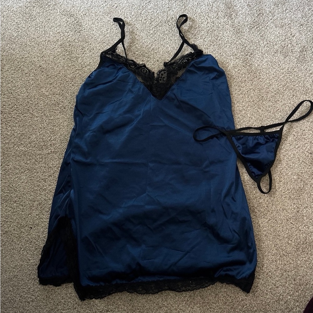 Blue Satin Lingerie Set